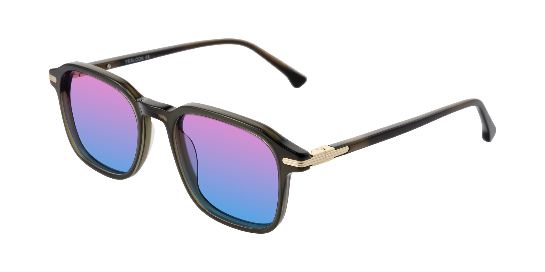 Angle of Tlaho in Dark Green with Pink / Blue Gradient Lenses