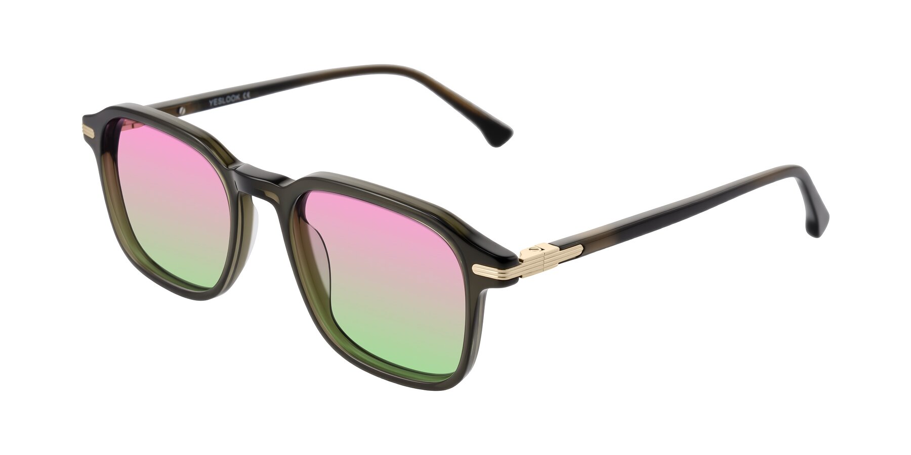 Angle of Tlaho in Dark Green with Pink / Green Gradient Lenses