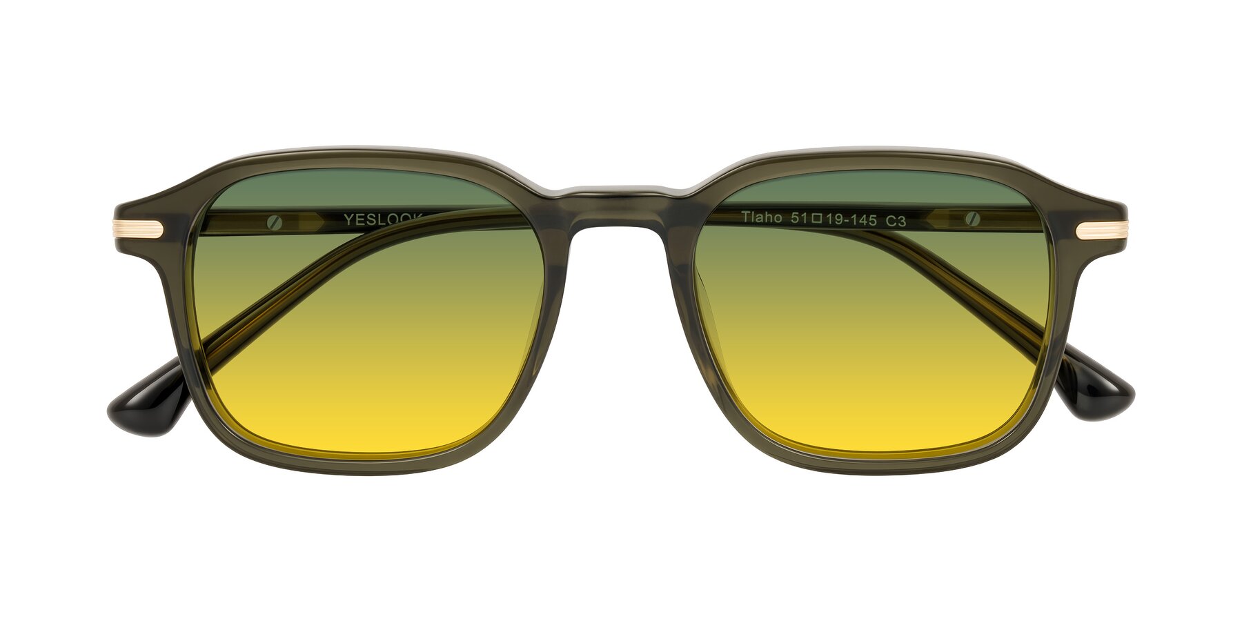 Folded Front of Tlaho in Dark Green with Green / Yellow Gradient Lenses