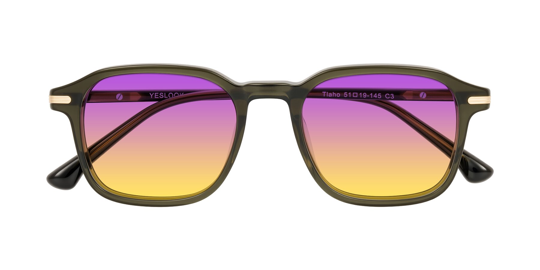 Folded Front of Tlaho in Dark Green with Purple / Yellow Gradient Lenses