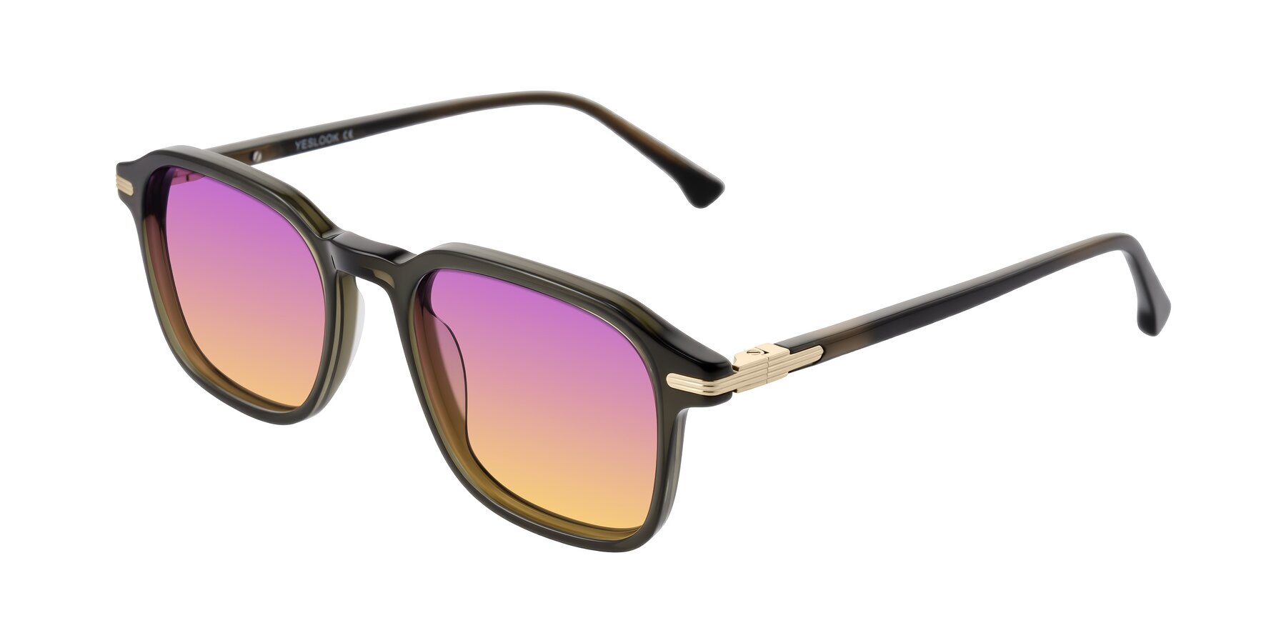 Angle of Tlaho in Dark Green with Purple / Yellow Gradient Lenses