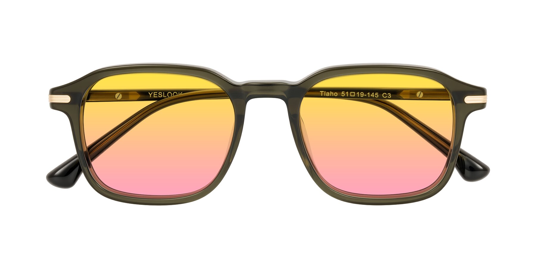 Folded Front of Tlaho in Dark Green with Yellow / Pink Gradient Lenses