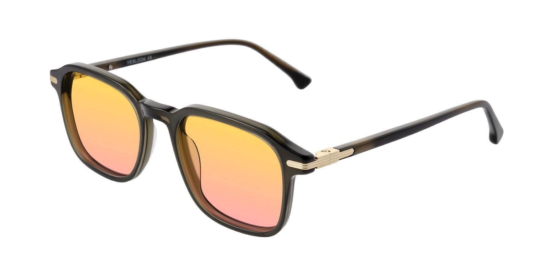 Angle of Tlaho in Dark Green with Yellow / Pink Gradient Lenses