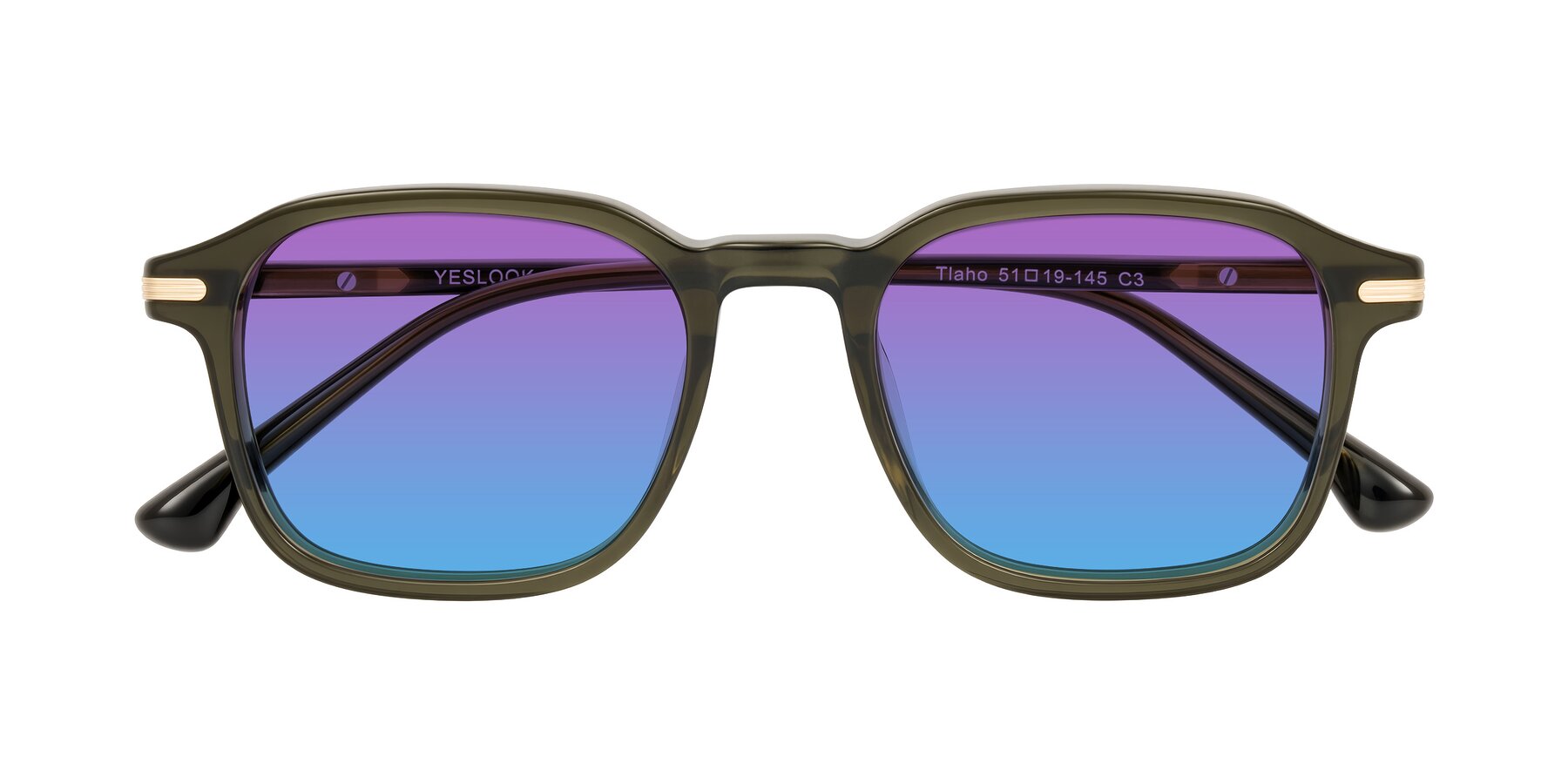 Folded Front of Tlaho in Dark Green with Purple / Blue Gradient Lenses