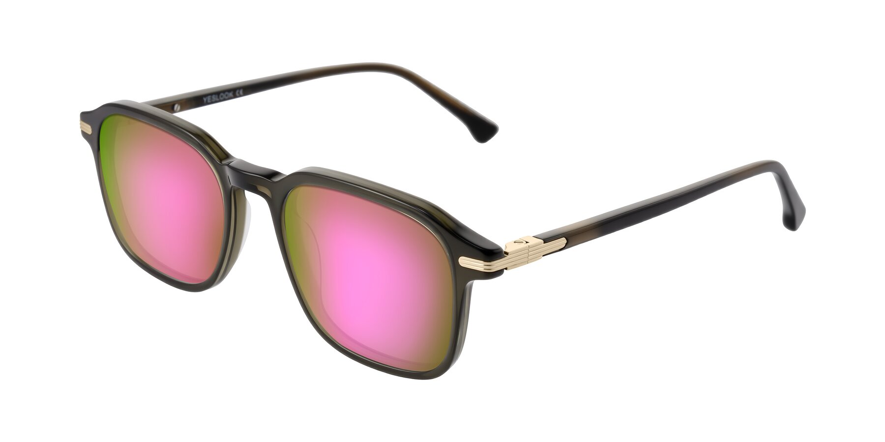 Angle of Tlaho in Dark Green with Pink Mirrored Lenses