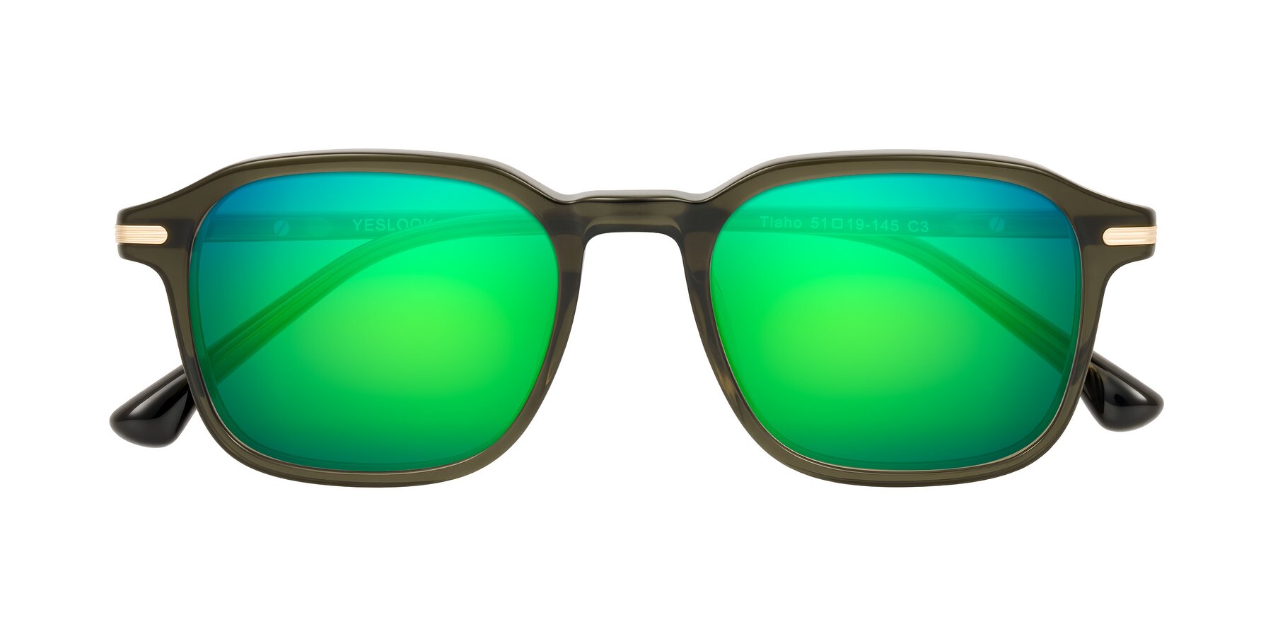 Folded Front of Tlaho in Dark Green with Green Mirrored Lenses