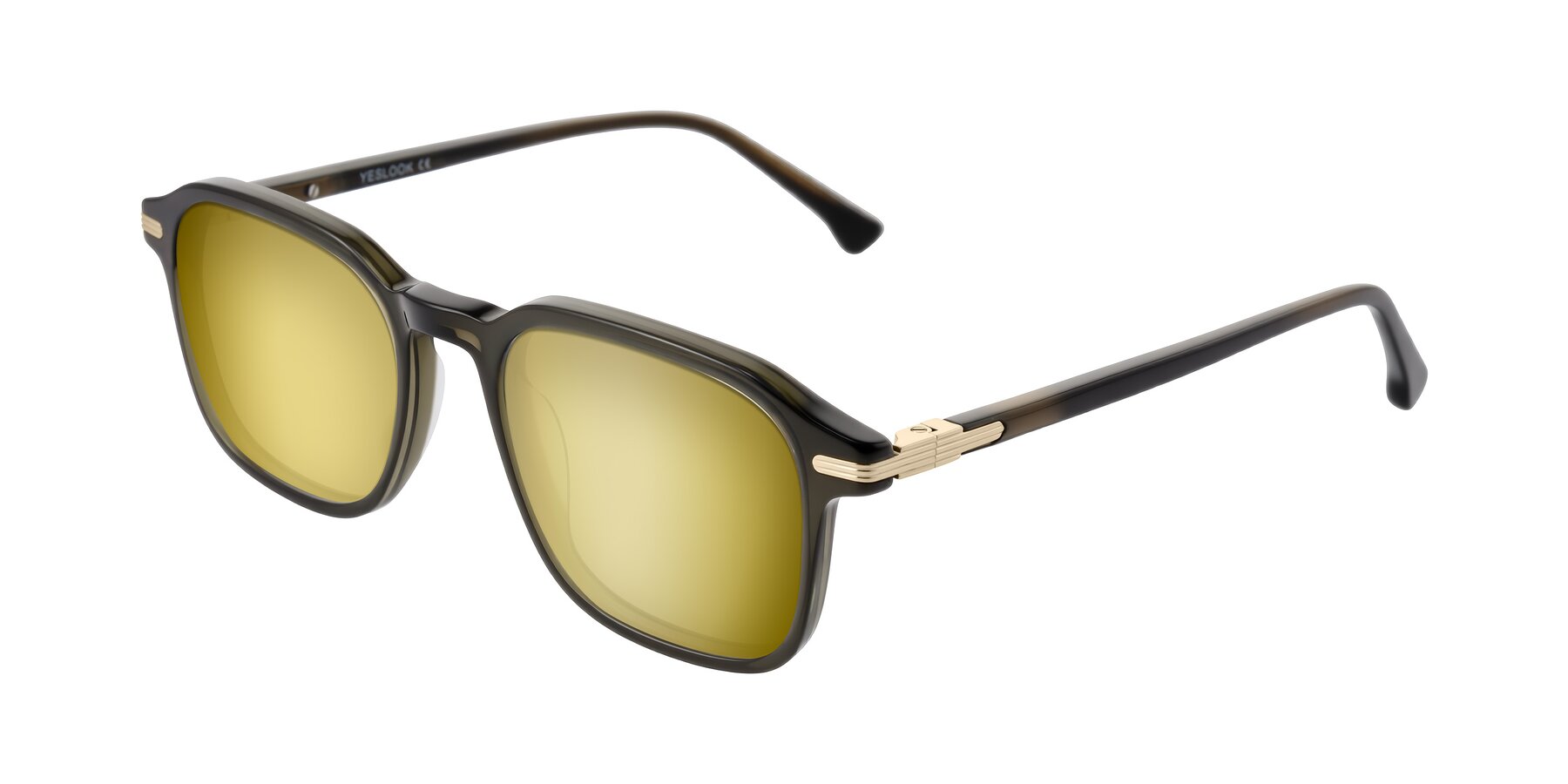 Angle of Tlaho in Dark Green with Gold Mirrored Lenses