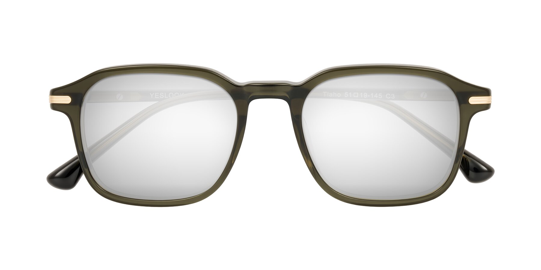 Folded Front of Tlaho in Dark Green with Silver Mirrored Lenses