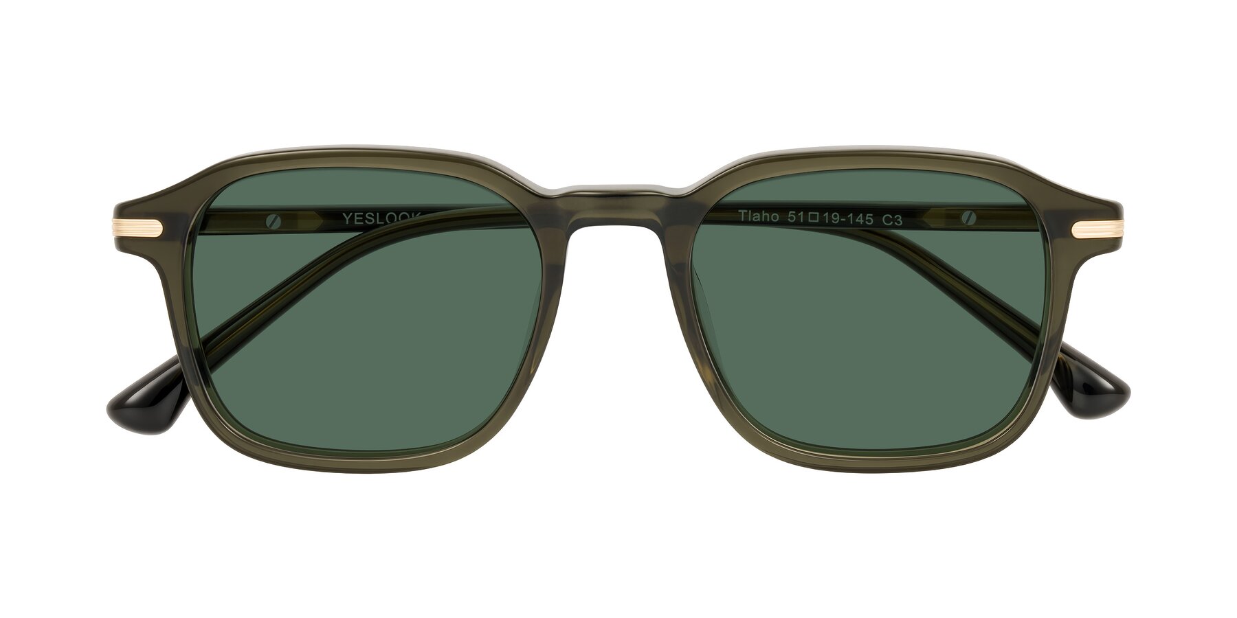 Folded Front of Tlaho in Dark Green with Green Polarized Lenses