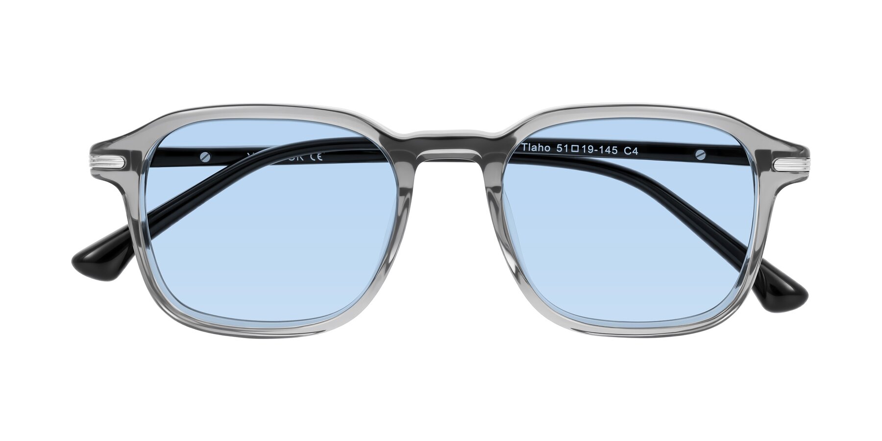 Folded Front of Tlaho in Gray with Light Blue Tinted Lenses