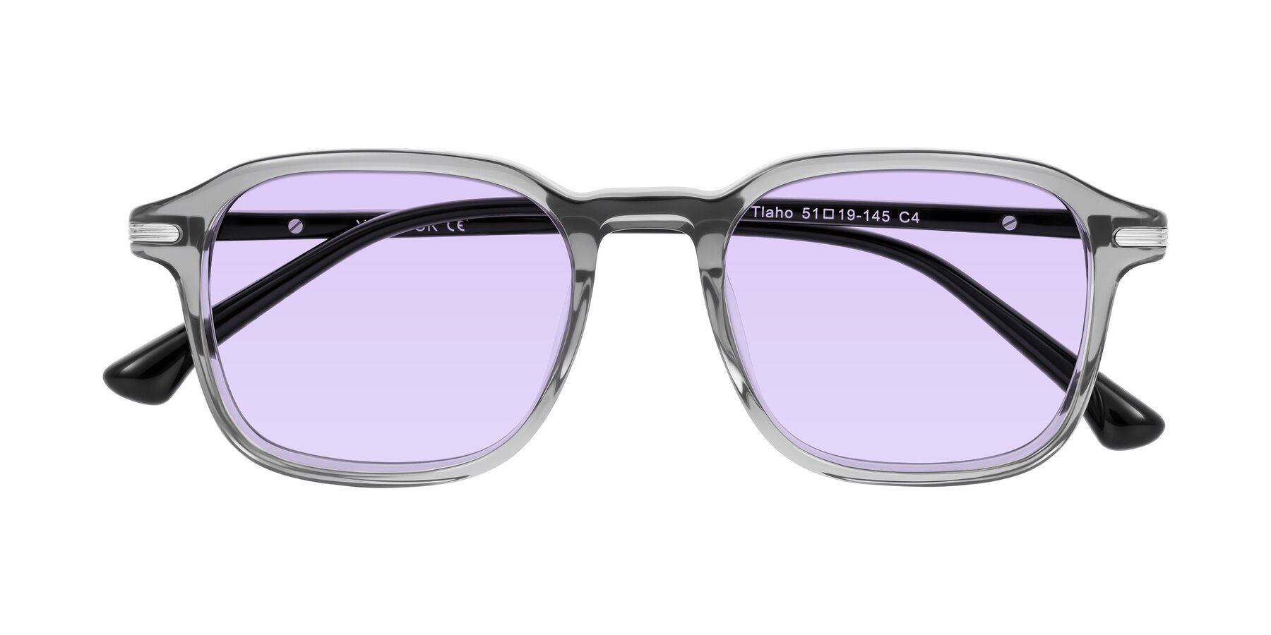 Folded Front of Tlaho in Gray with Light Purple Tinted Lenses
