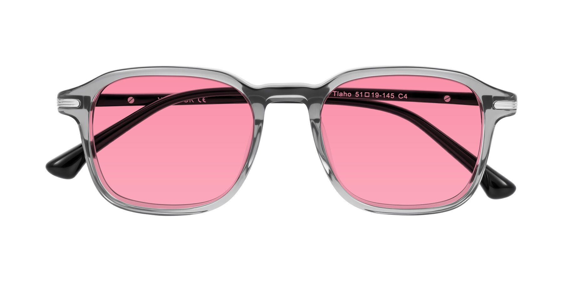Folded Front of Tlaho in Gray with Pink Tinted Lenses