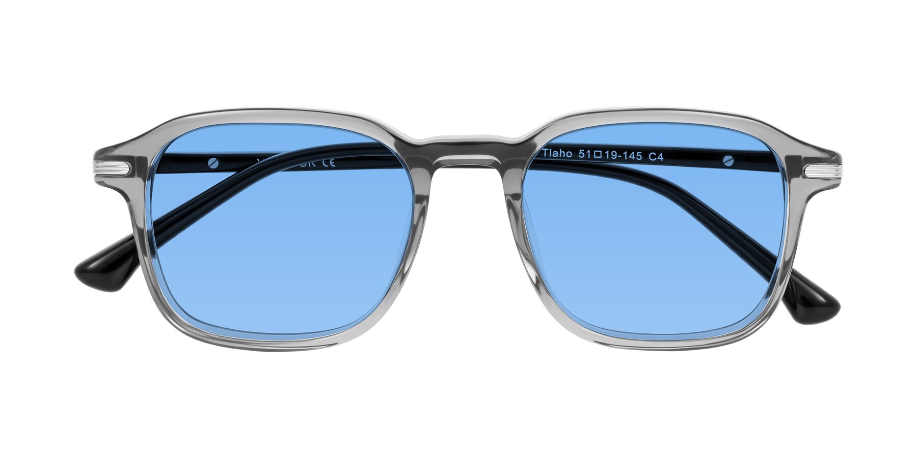 Folded Front of Tlaho in Gray with Medium Blue Tinted Lenses