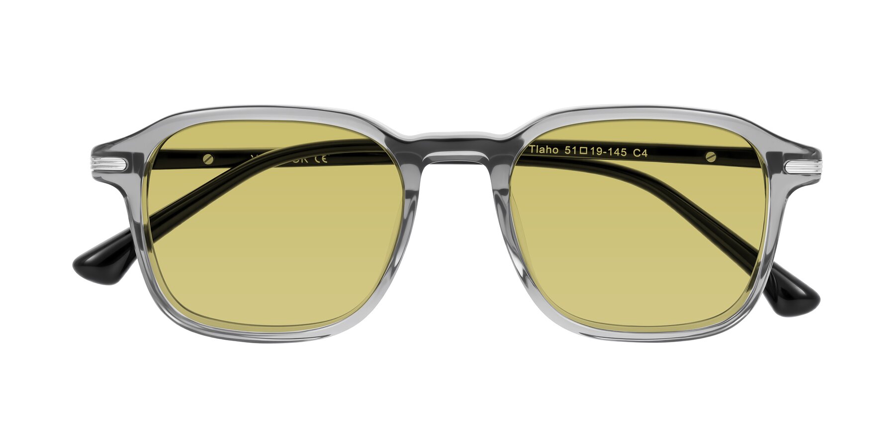 Folded Front of Tlaho in Gray with Medium Champagne Tinted Lenses