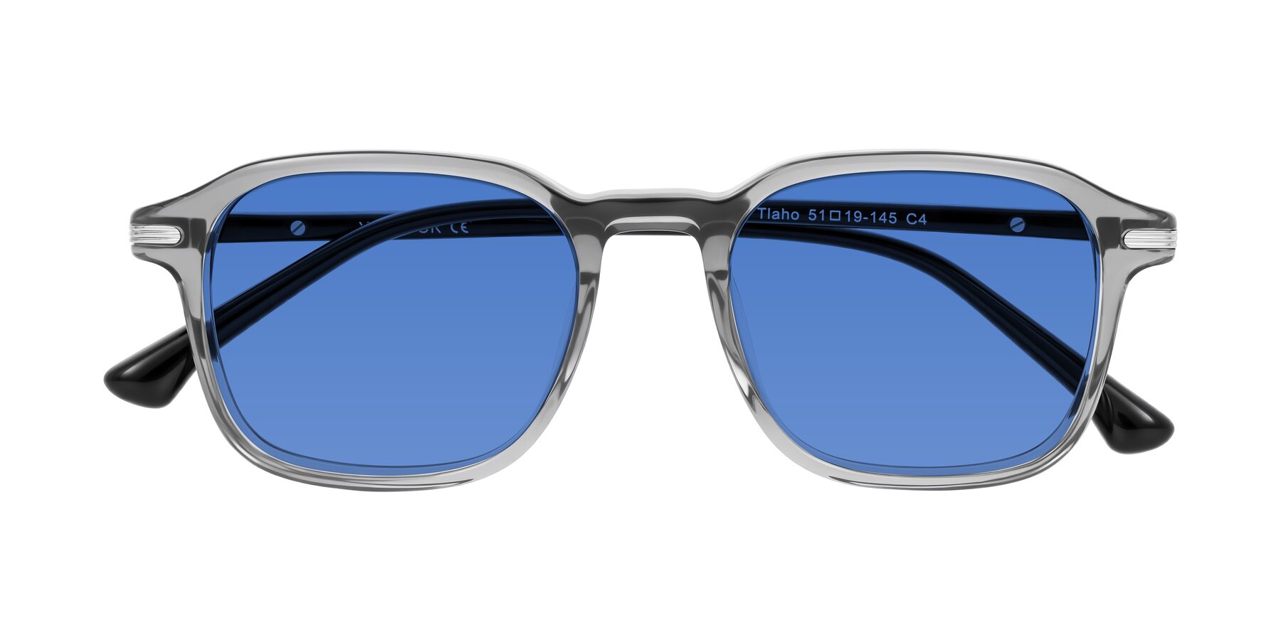 Folded Front of Tlaho in Gray with Blue Tinted Lenses