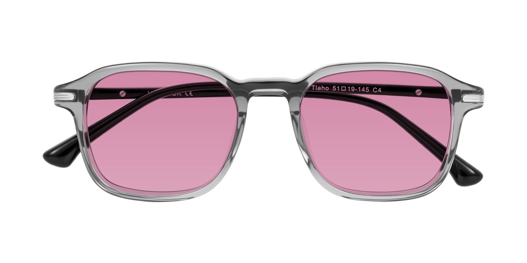 Folded Front of Tlaho in Gray with Medium Wine Tinted Lenses