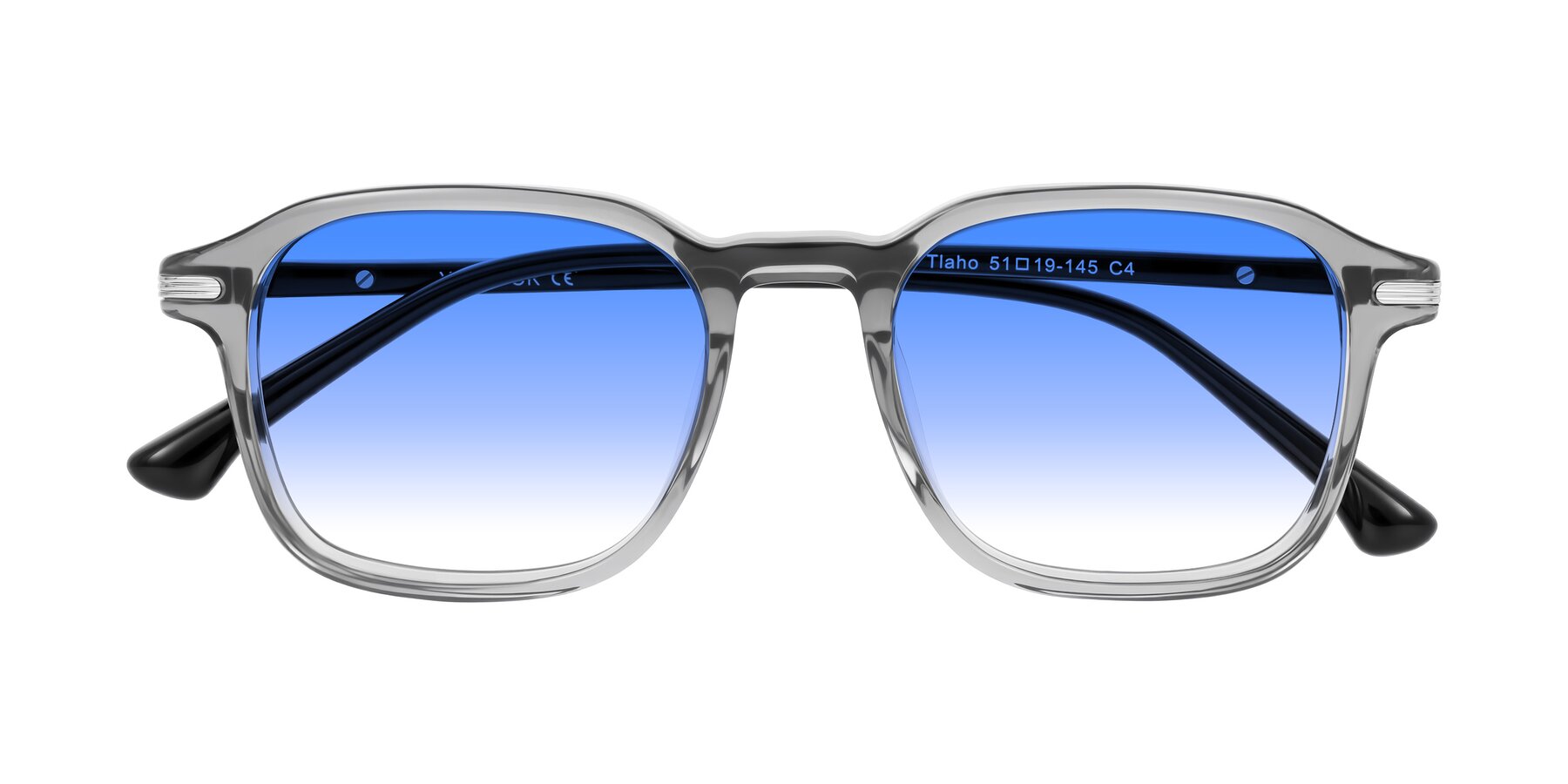 Folded Front of Tlaho in Gray with Blue Gradient Lenses