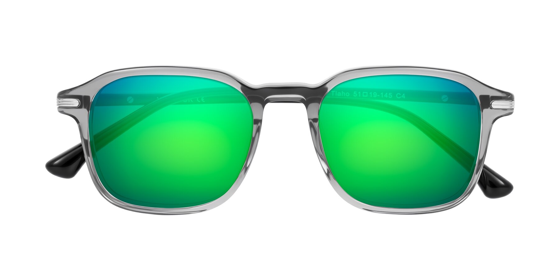 Folded Front of Tlaho in Gray with Green Mirrored Lenses