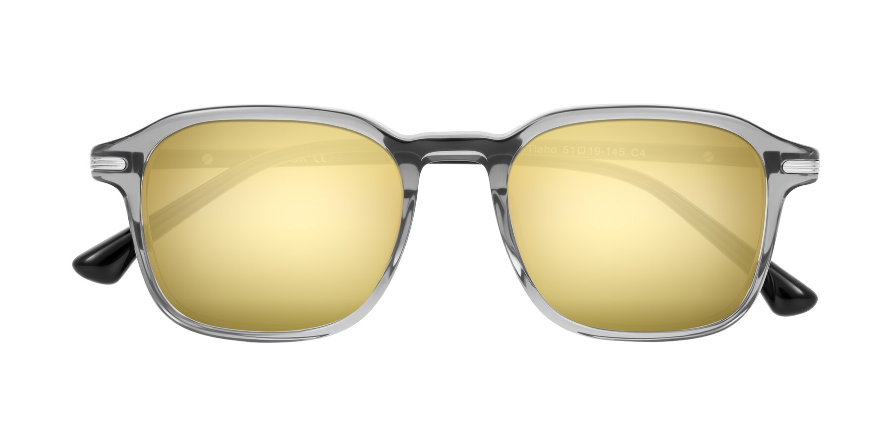 Folded Front of Tlaho in Gray with Gold Mirrored Lenses