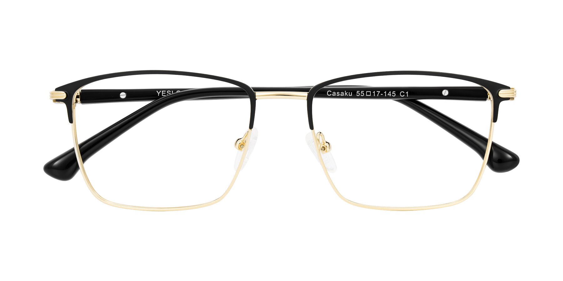 Folded Front of Casaku in Black/Gold with Clear Blue Light Blocking Lenses