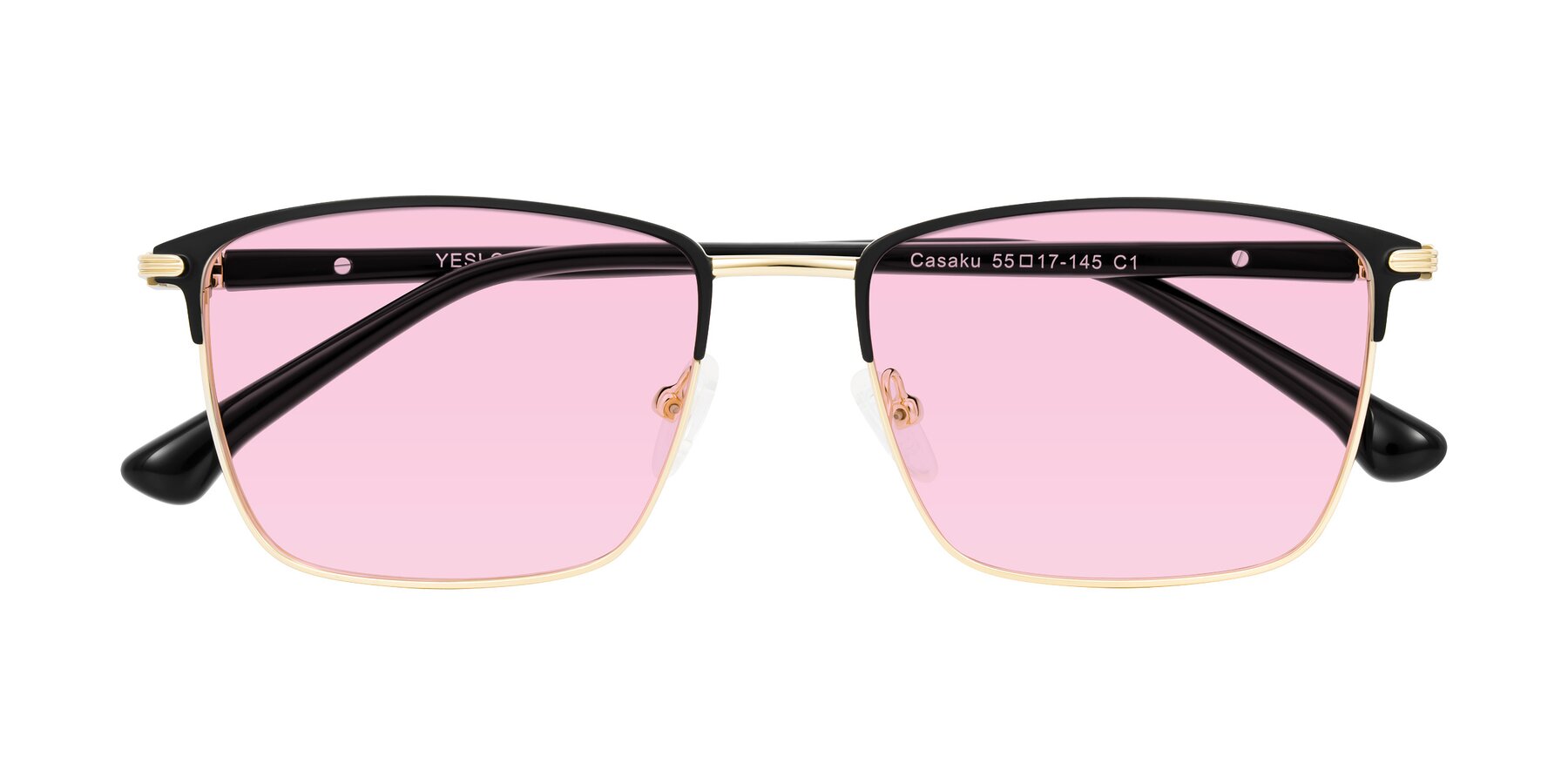Folded Front of Casaku in Black/Gold with Light Pink Tinted Lenses