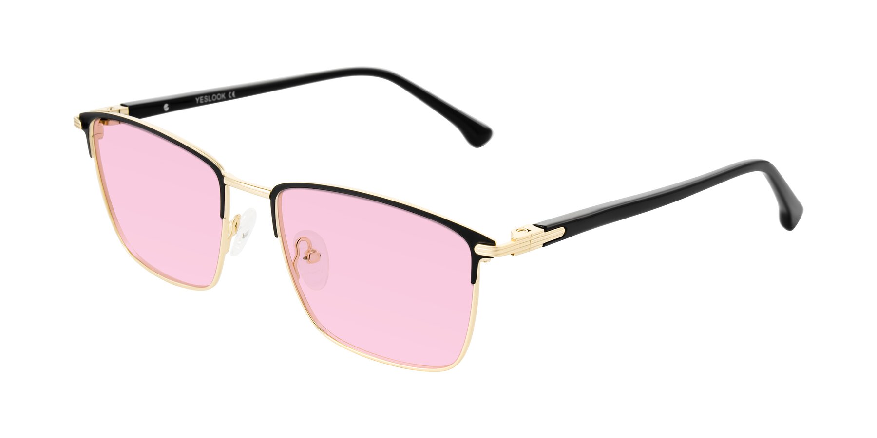 Angle of Casaku in Black/Gold with Light Pink Tinted Lenses