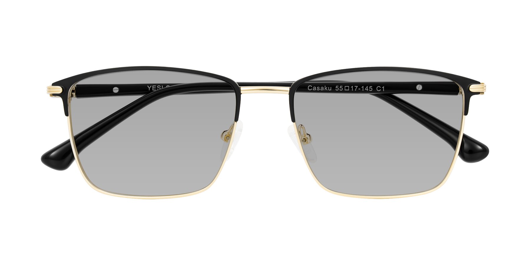 Folded Front of Casaku in Black/Gold with Light Gray Tinted Lenses