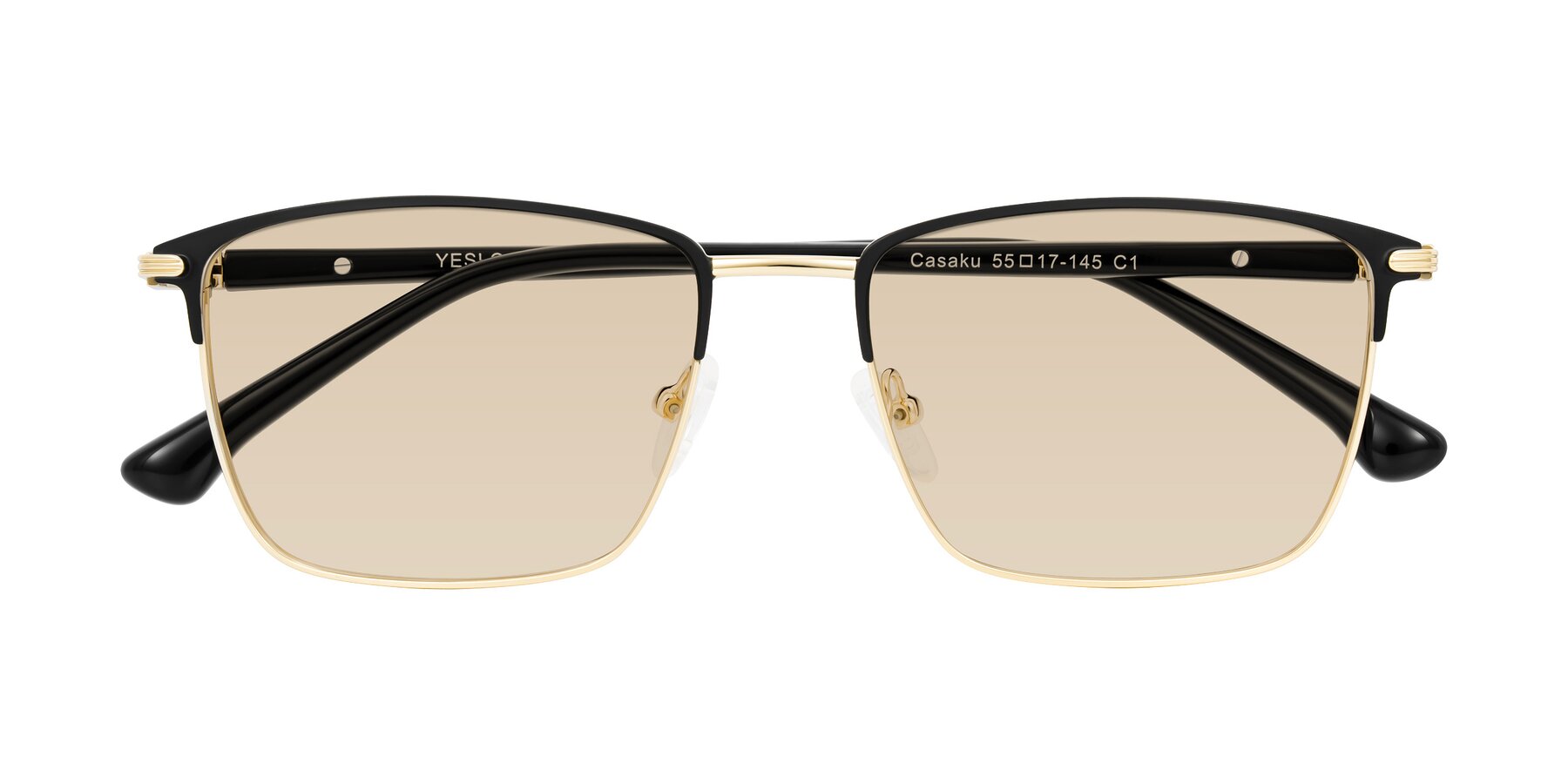 Folded Front of Casaku in Black/Gold with Light Brown Tinted Lenses