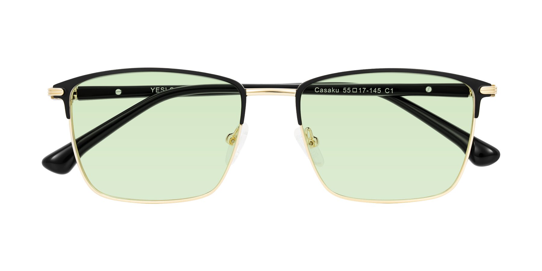 Folded Front of Casaku in Black/Gold with Light Green Tinted Lenses