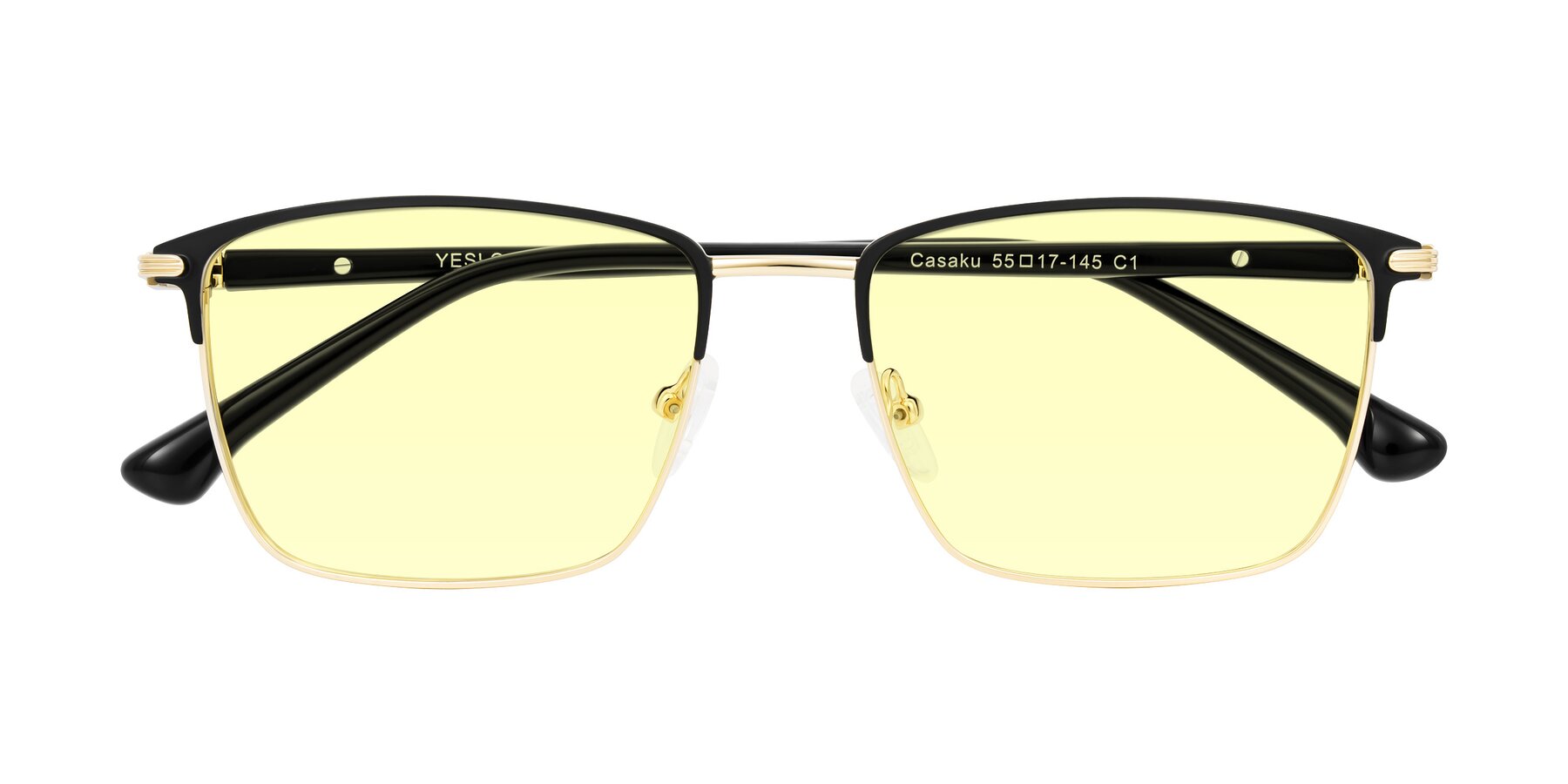 Folded Front of Casaku in Black/Gold with Light Yellow Tinted Lenses