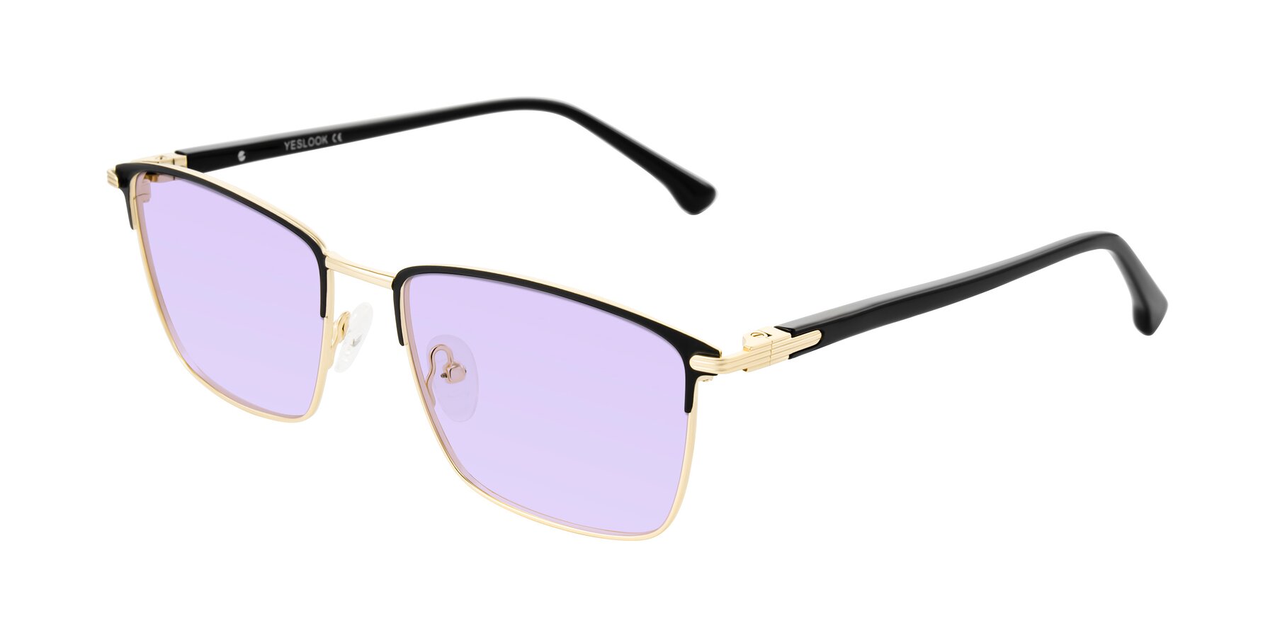 Angle of Casaku in Black/Gold with Light Purple Tinted Lenses