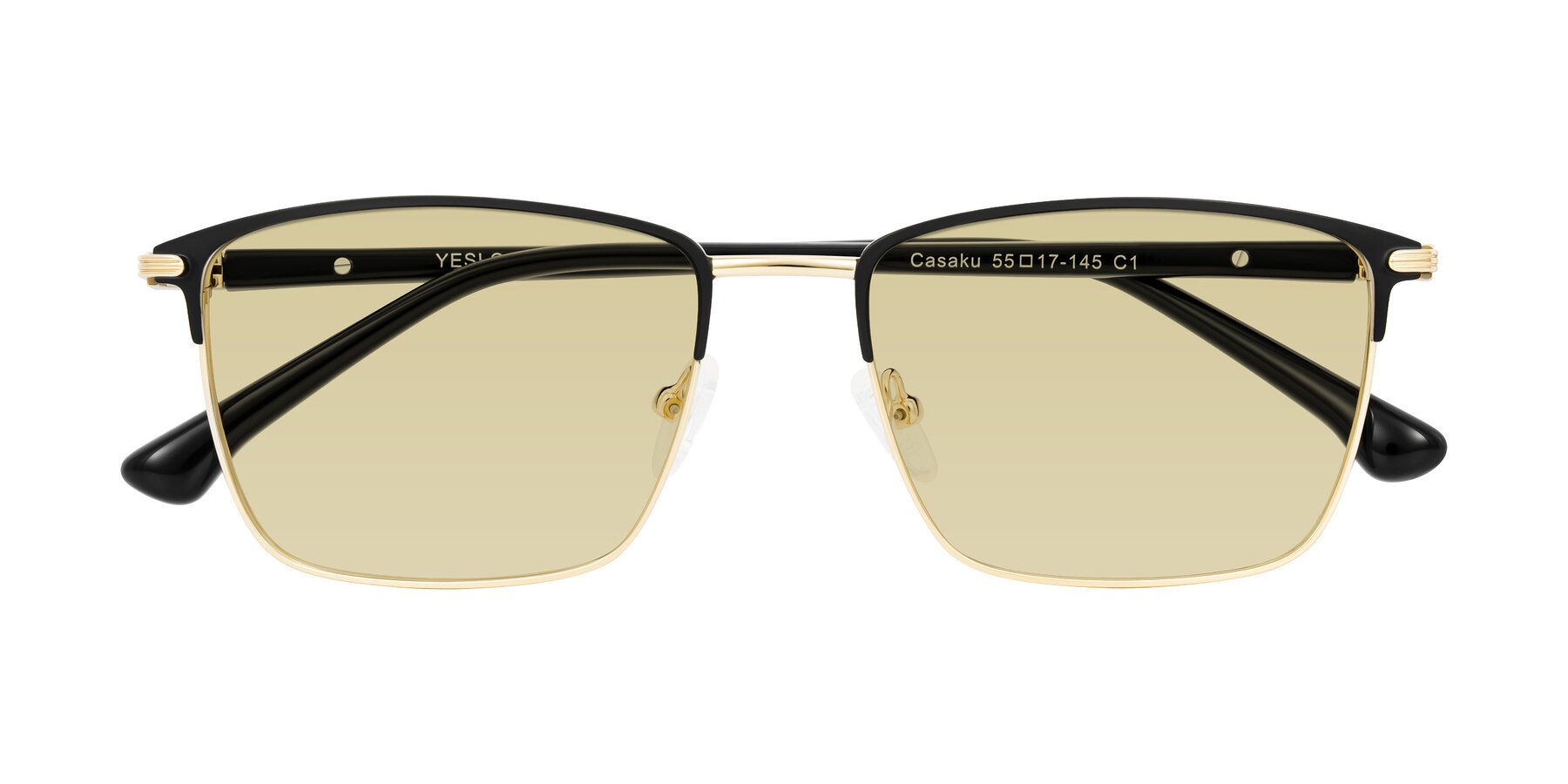 Folded Front of Casaku in Black/Gold with Light Champagne Tinted Lenses