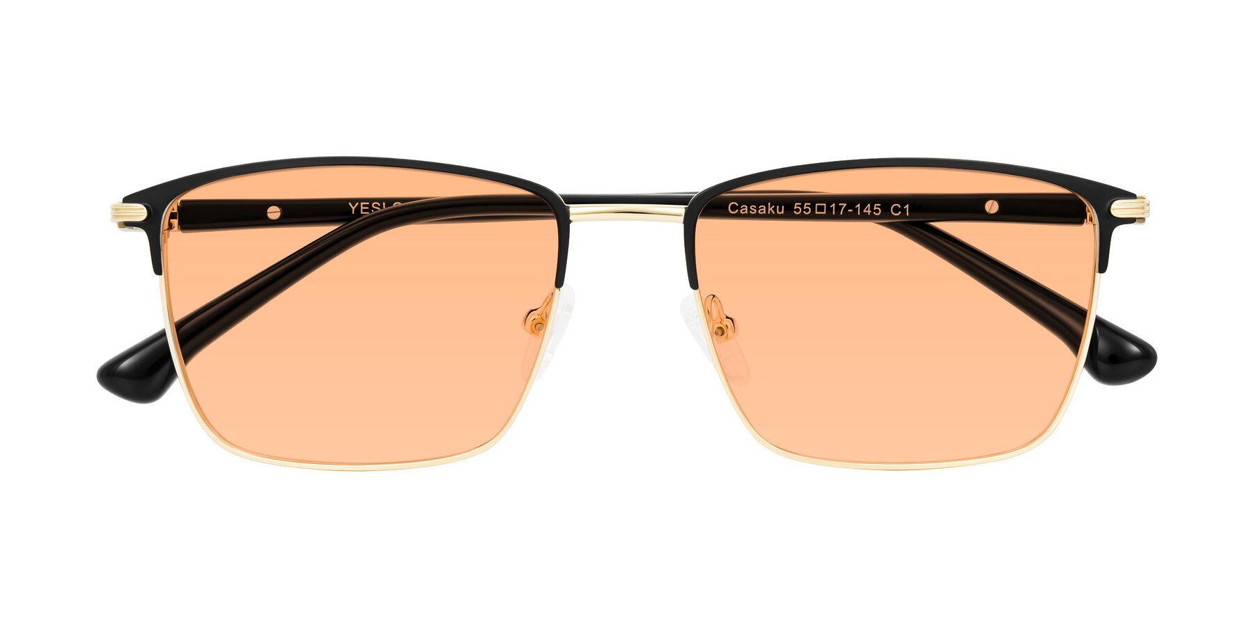 Folded Front of Casaku in Black/Gold with Light Orange Tinted Lenses