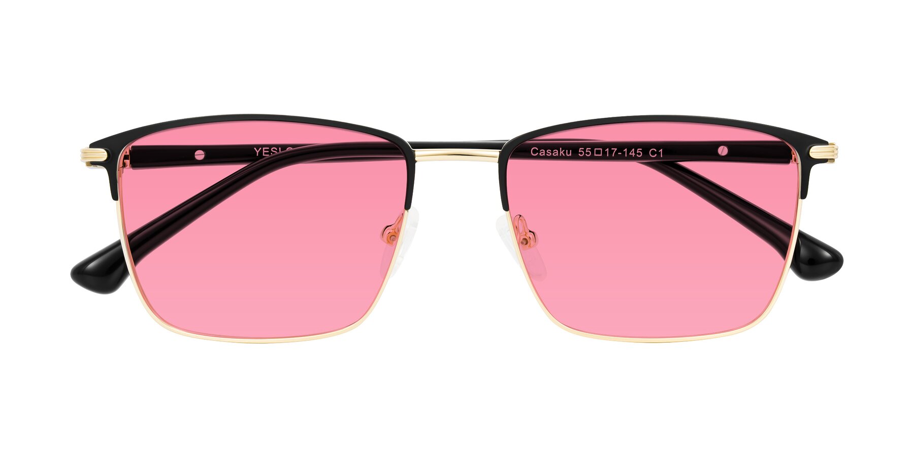 Folded Front of Casaku in Black/Gold with Pink Tinted Lenses