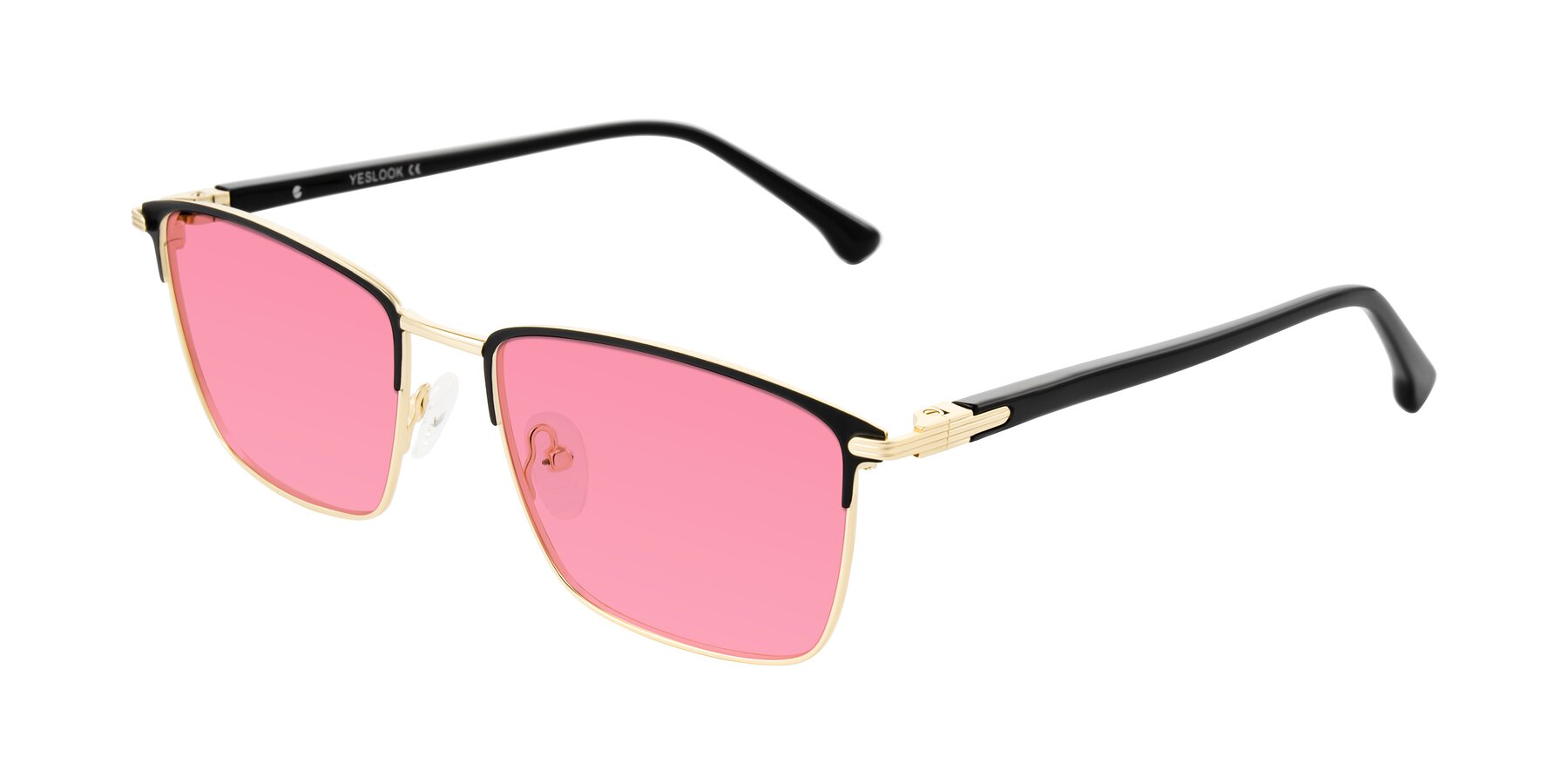 Angle of Casaku in Black/Gold with Pink Tinted Lenses