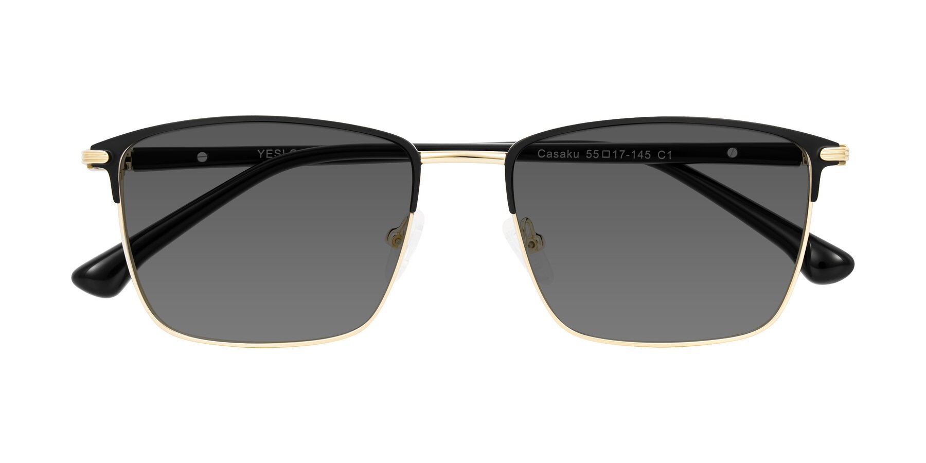 Folded Front of Casaku in Black/Gold with Medium Gray Tinted Lenses