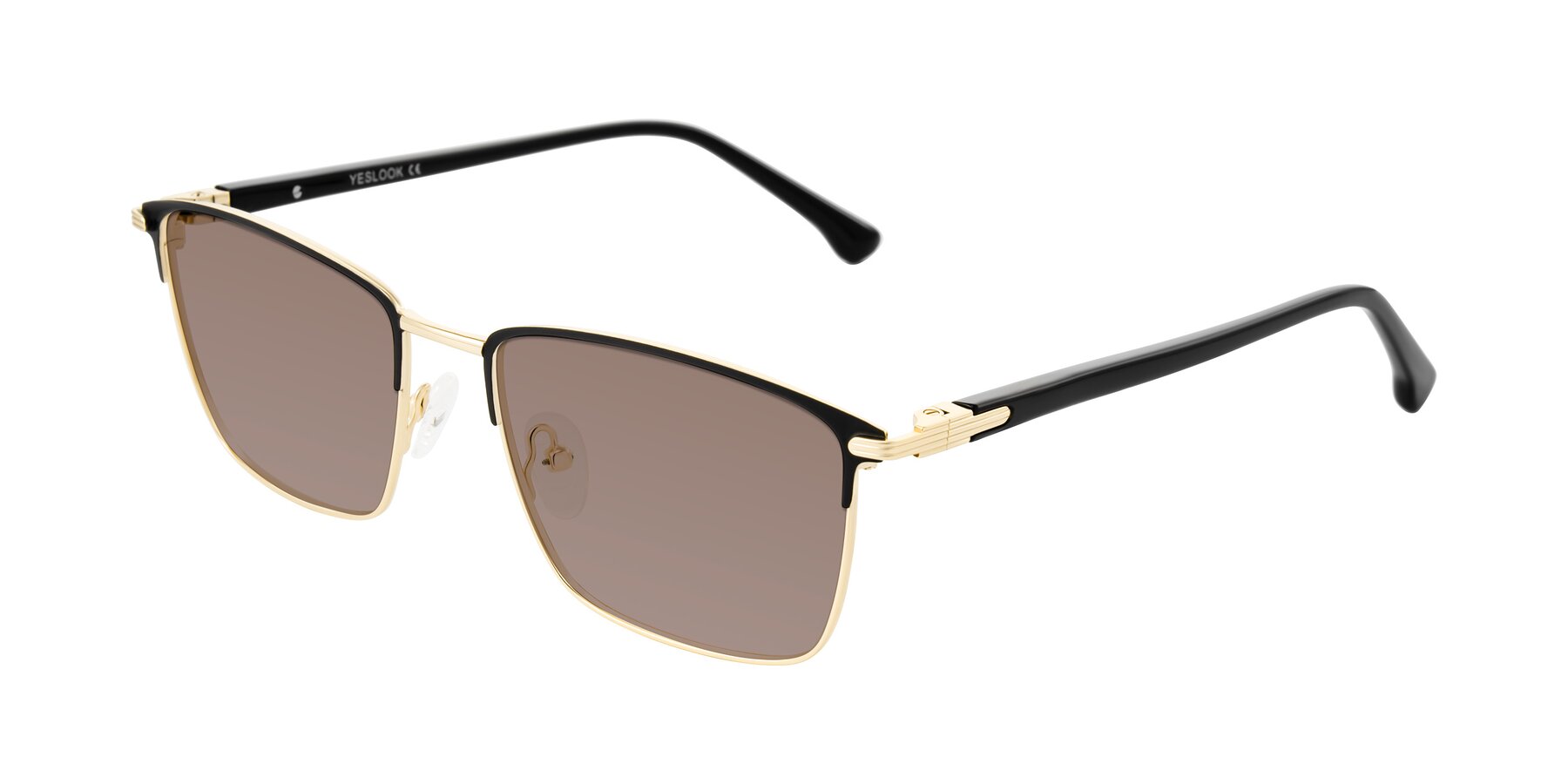 Angle of Casaku in Black/Gold with Medium Brown Tinted Lenses