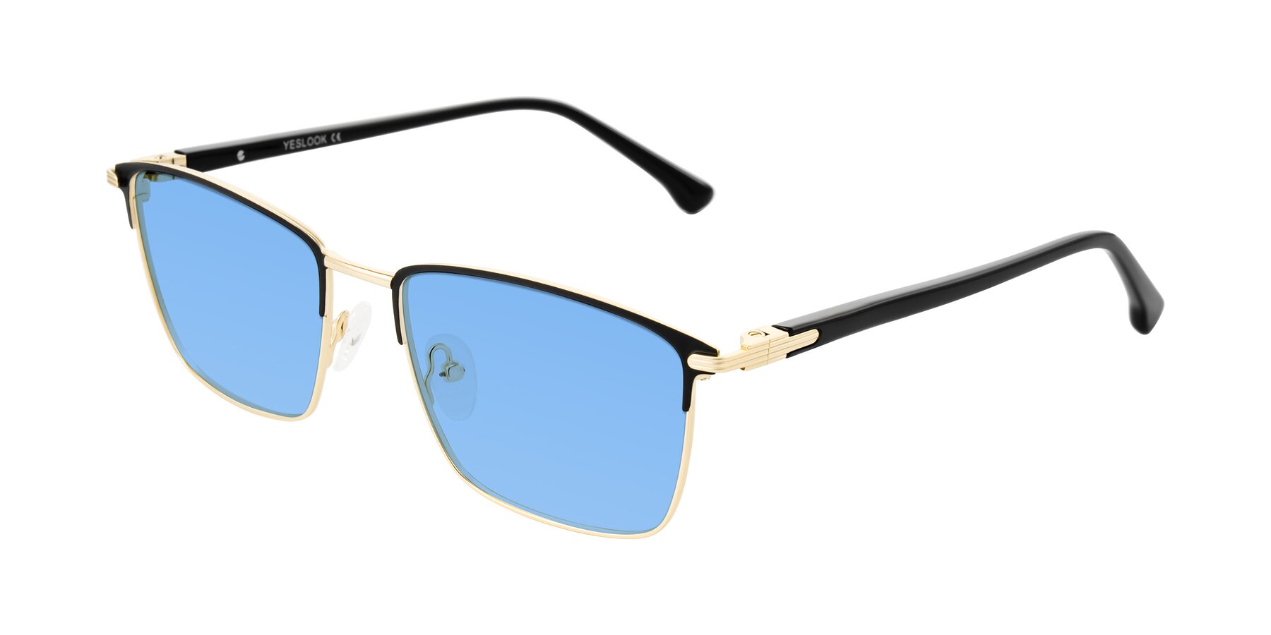 Angle of Casaku in Black/Gold with Medium Blue Tinted Lenses