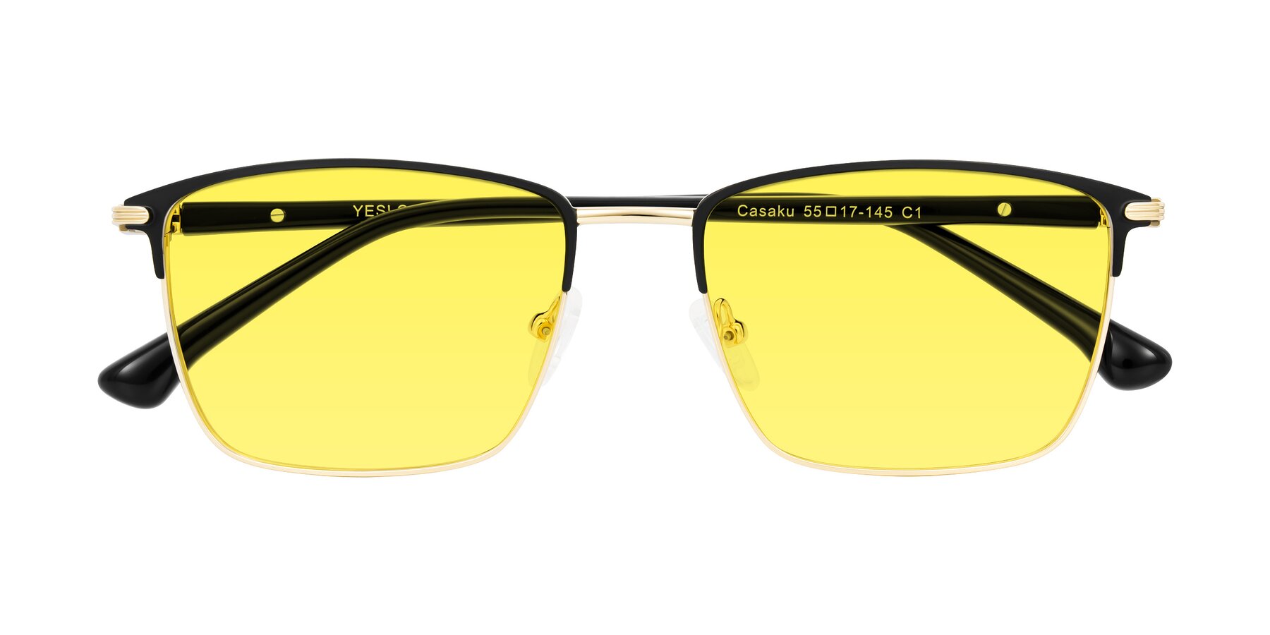Folded Front of Casaku in Black/Gold with Medium Yellow Tinted Lenses