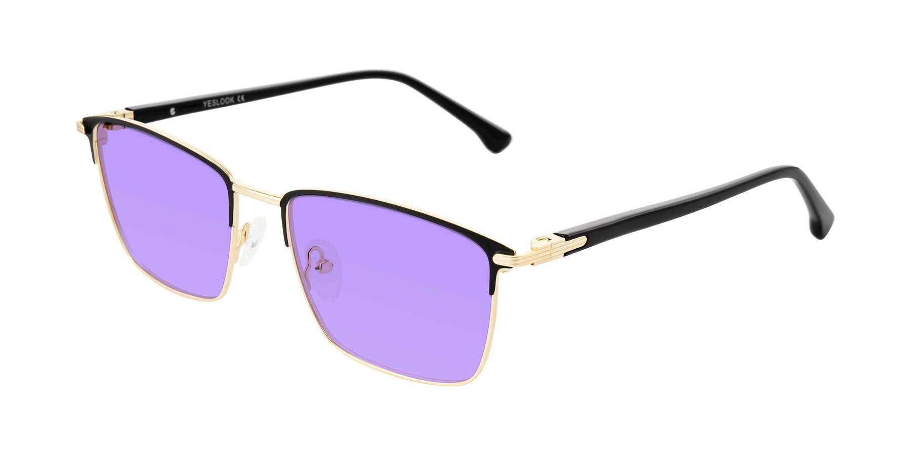 Angle of Casaku in Black/Gold with Medium Purple Tinted Lenses