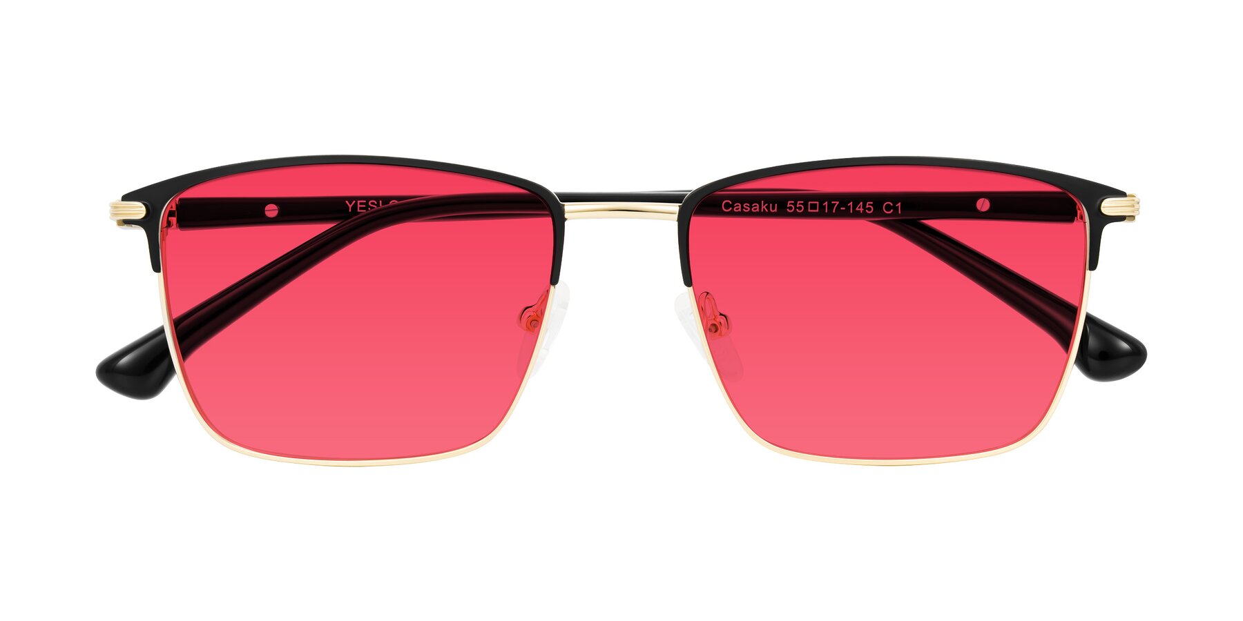 Folded Front of Casaku in Black/Gold with Red Tinted Lenses