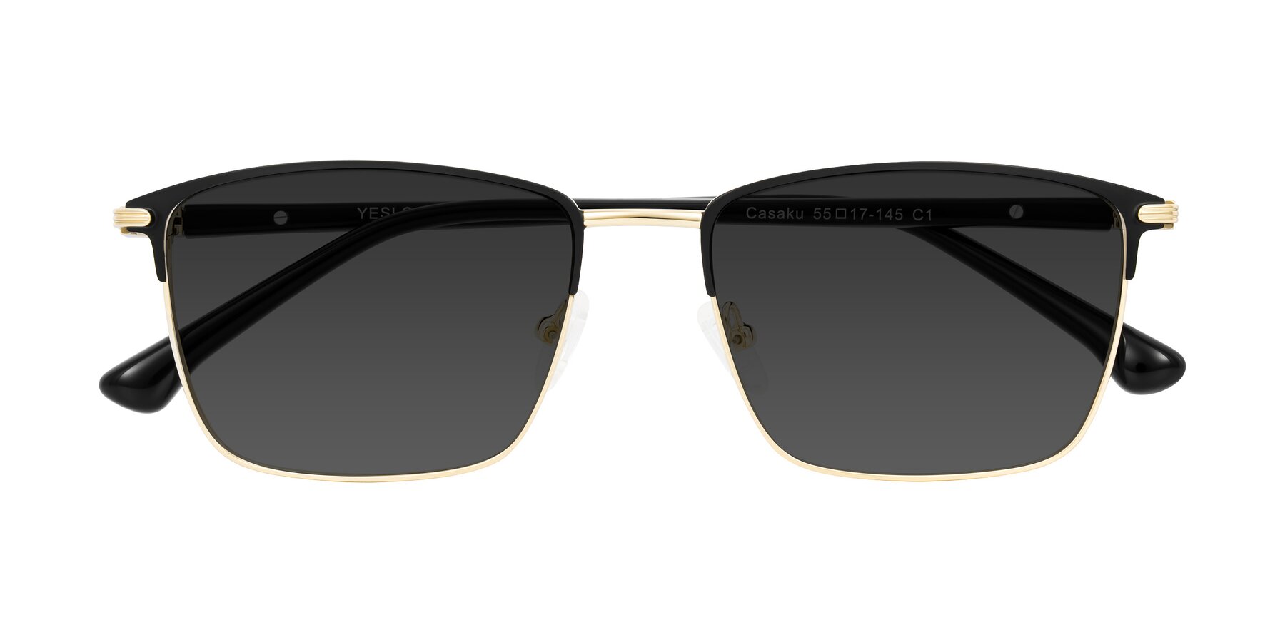 Folded Front of Casaku in Black/Gold with Gray Tinted Lenses