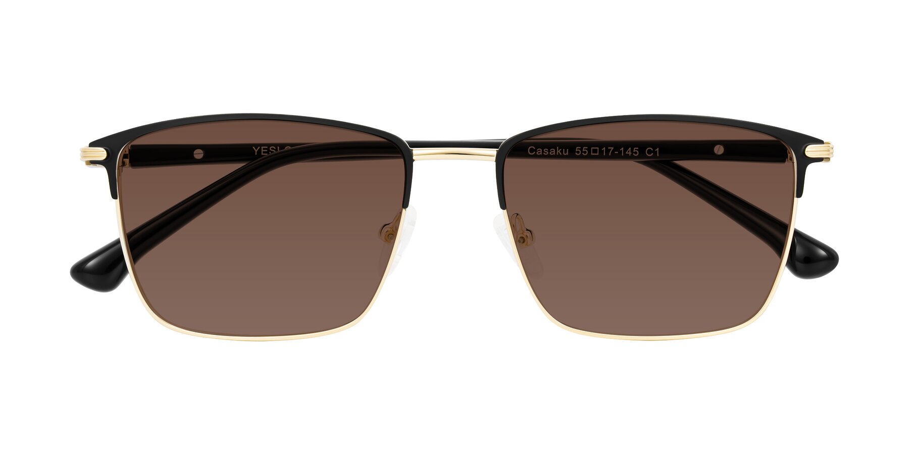 Folded Front of Casaku in Black/Gold with Brown Tinted Lenses