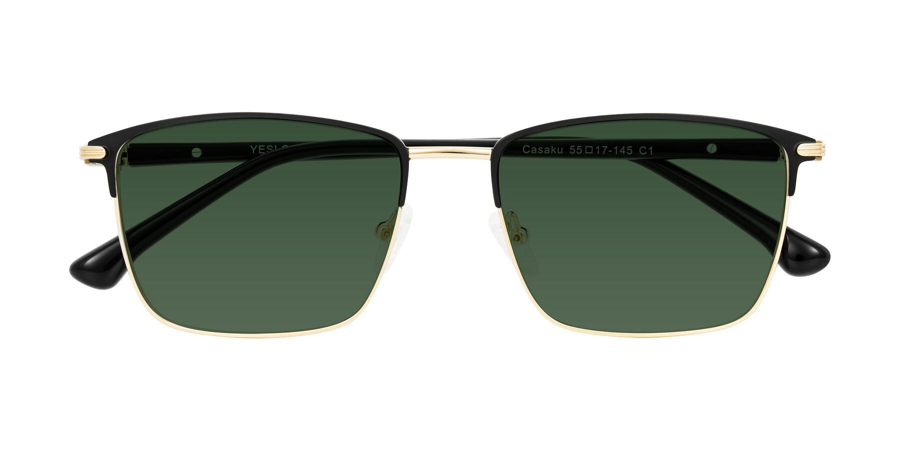 Folded Front of Casaku in Black/Gold with Green Tinted Lenses