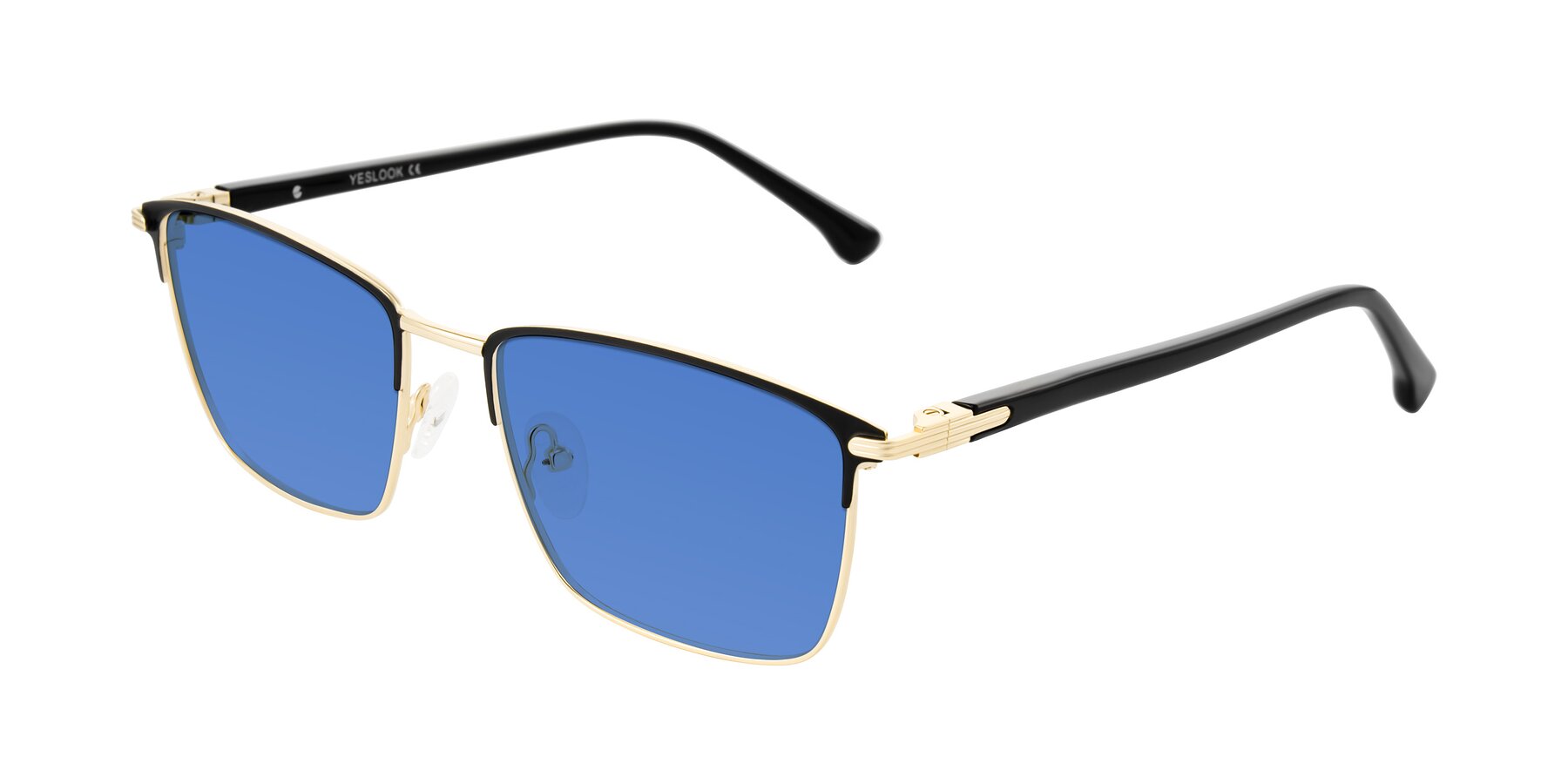 Angle of Casaku in Black/Gold with Blue Tinted Lenses