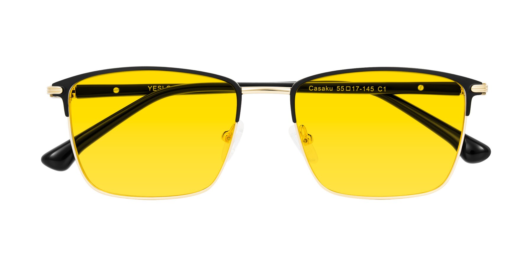 Folded Front of Casaku in Black/Gold with Yellow Tinted Lenses