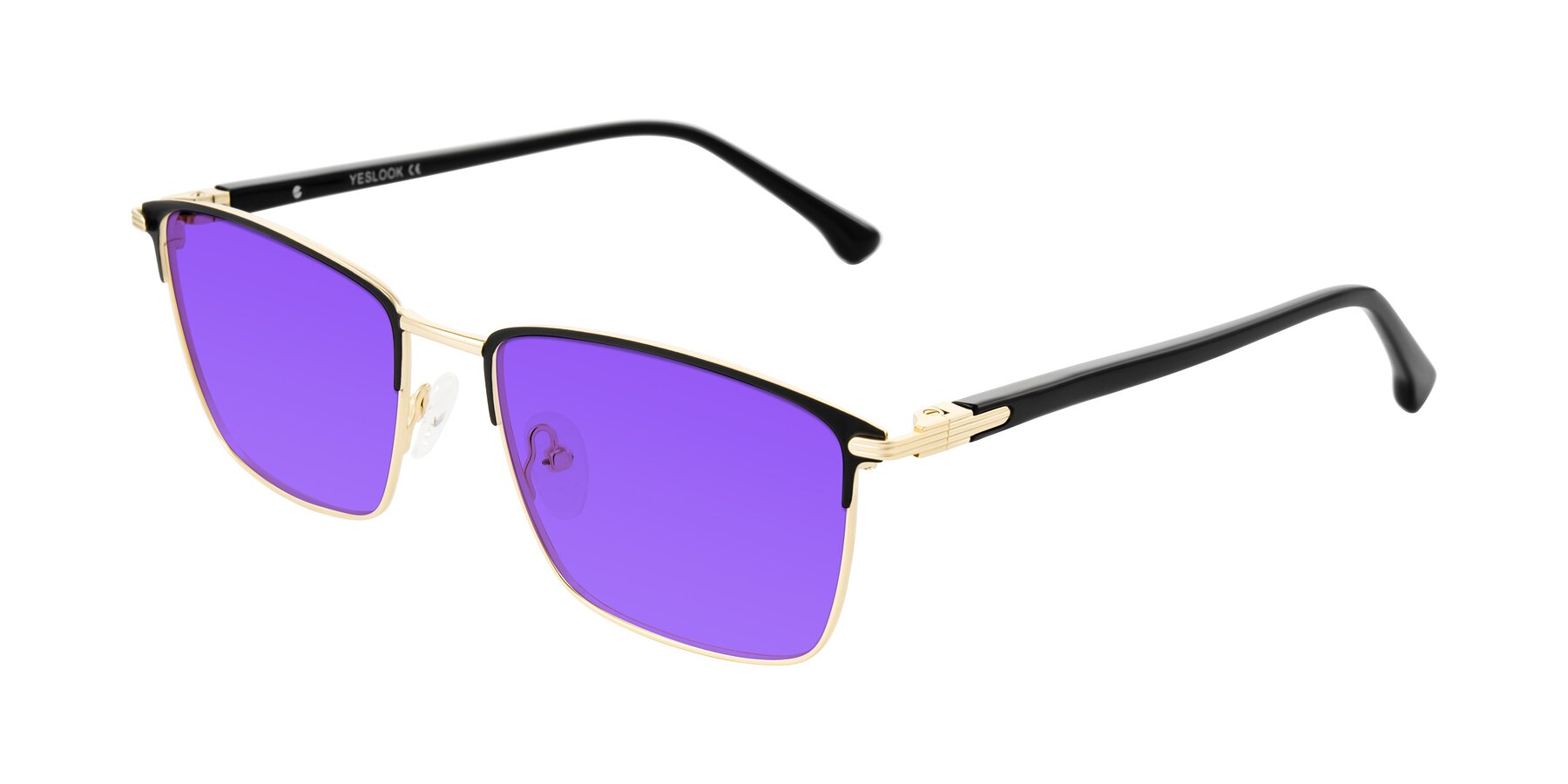 Angle of Casaku in Black/Gold with Purple Tinted Lenses