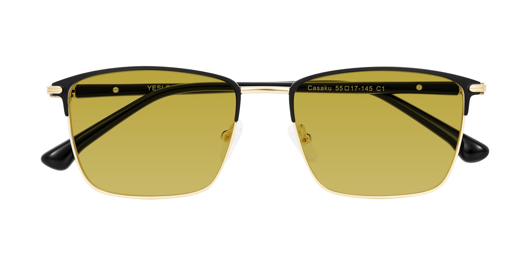 Folded Front of Casaku in Black/Gold with Champagne Tinted Lenses