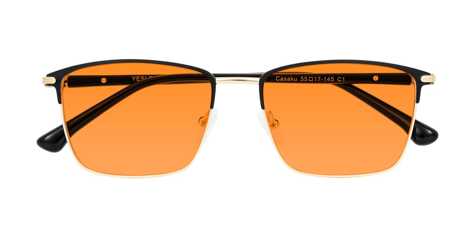 Folded Front of Casaku in Black/Gold with Orange Tinted Lenses