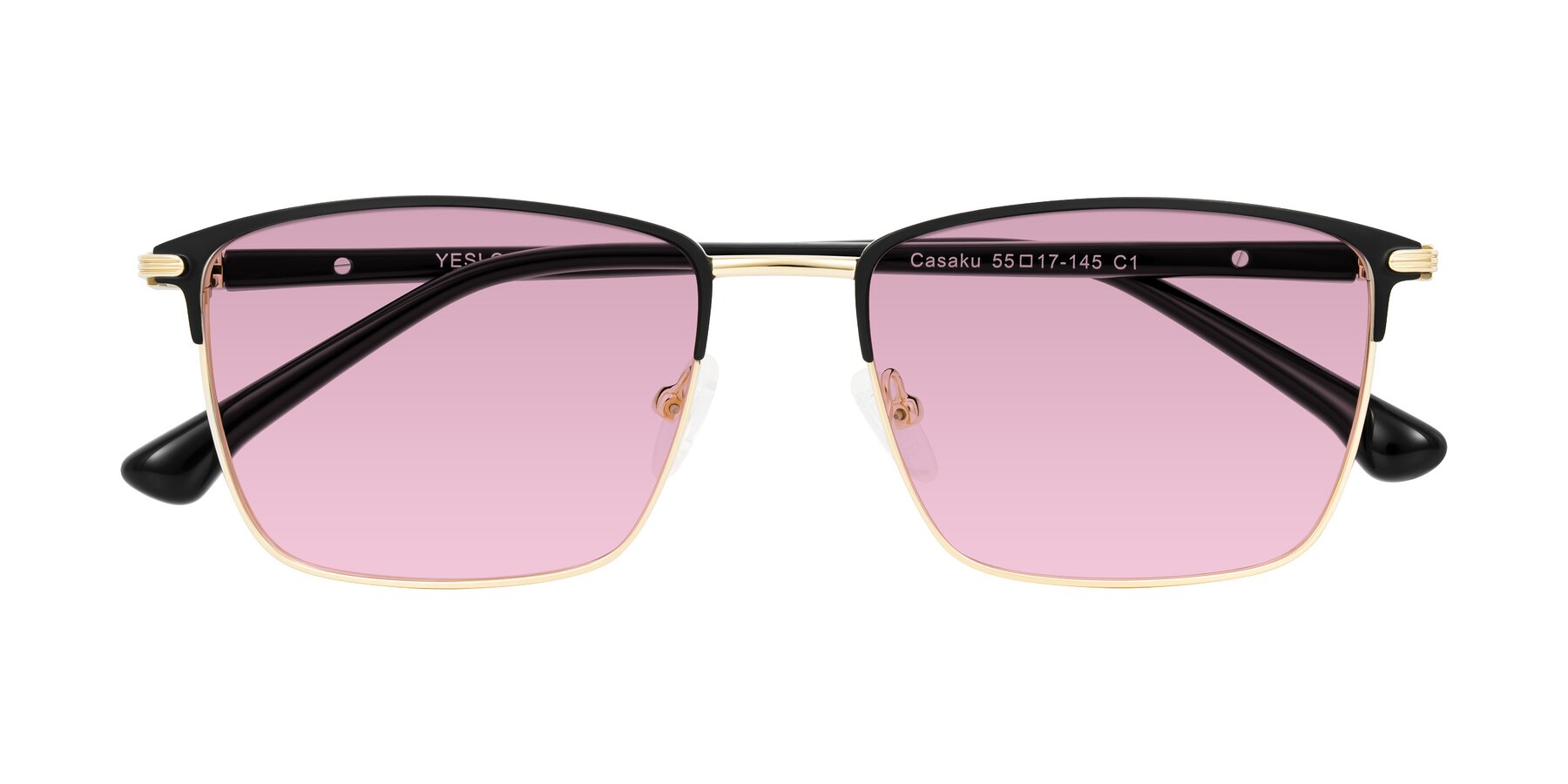 Folded Front of Casaku in Black/Gold with Light Wine Tinted Lenses